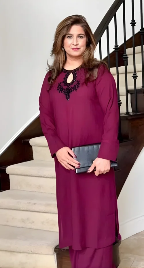 Naureen Jamal Pakistani Fashion Plum dress