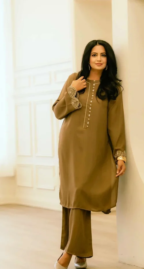 Naureen jamal Dark Beige embroidery