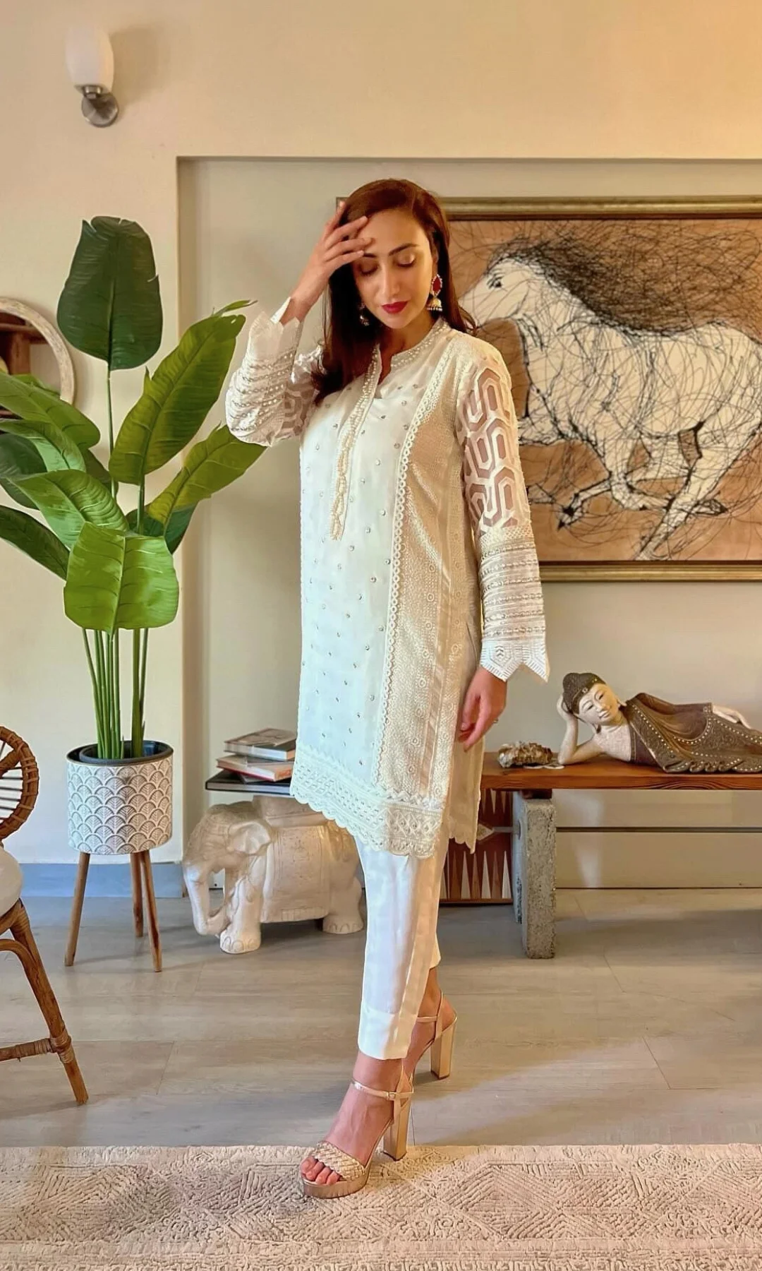 Anoushey Ashraf wearing white Naureen Jamal