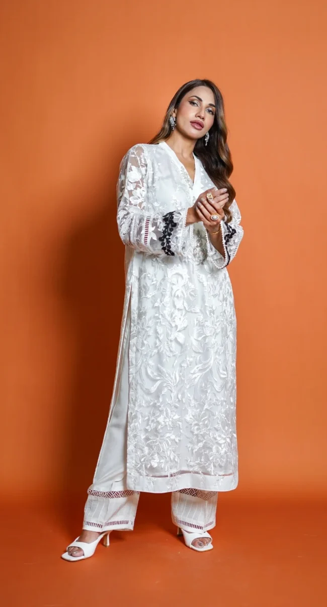 Embroidery Lace Kuran Trouser by Naureen Jamal