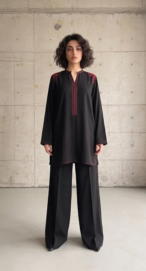Black and red embroidered coords