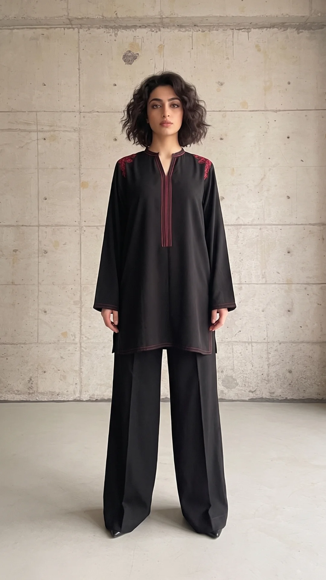 Black and red embroidered coords