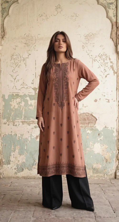 Brown Kurta with Embroidery