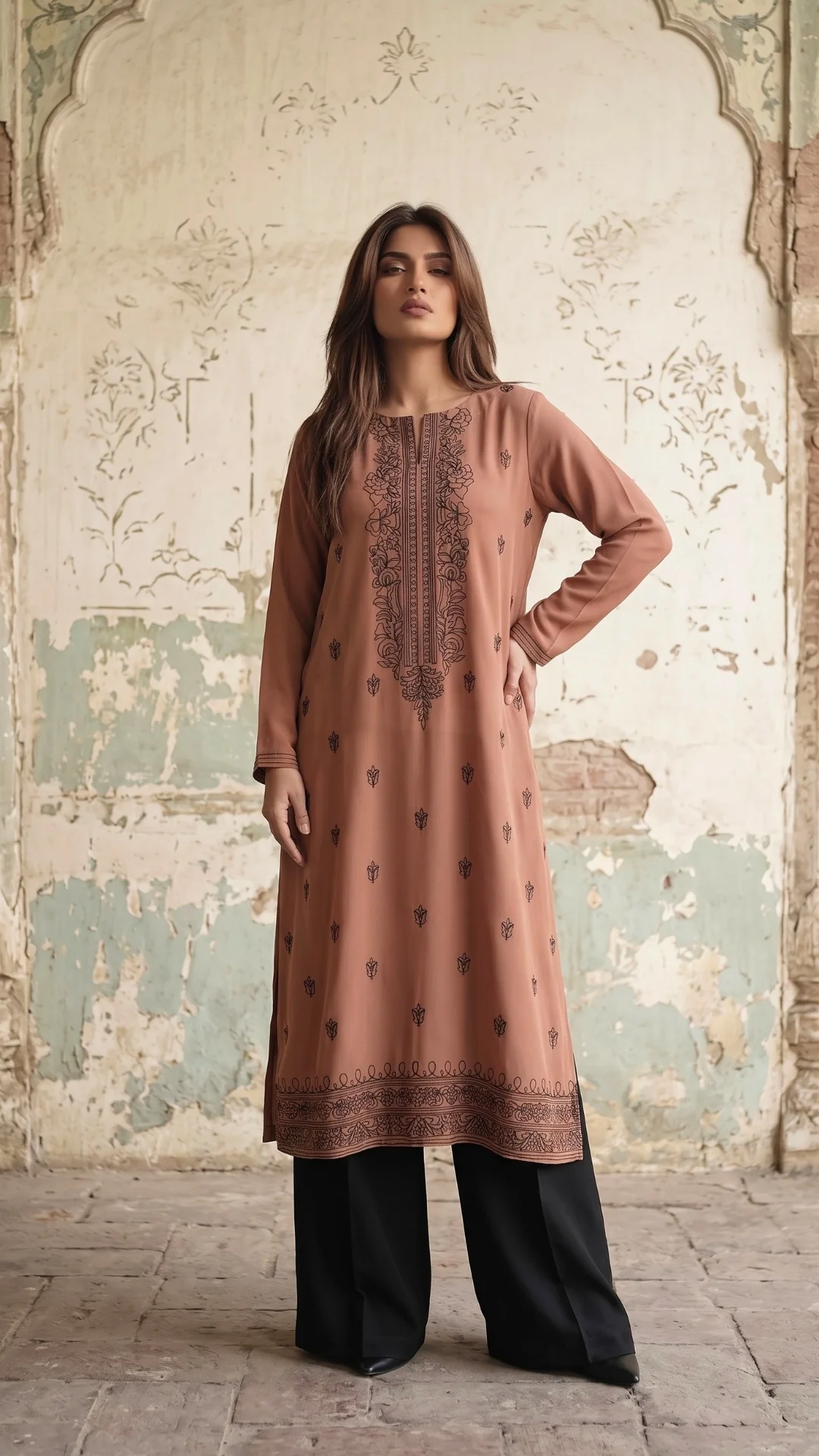 Brown Kurta with Embroidery