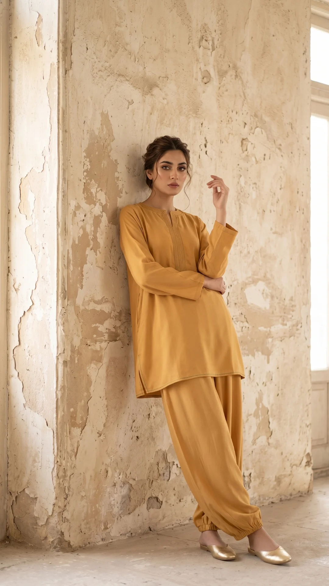 Linen Mustard Yellow with embroidery