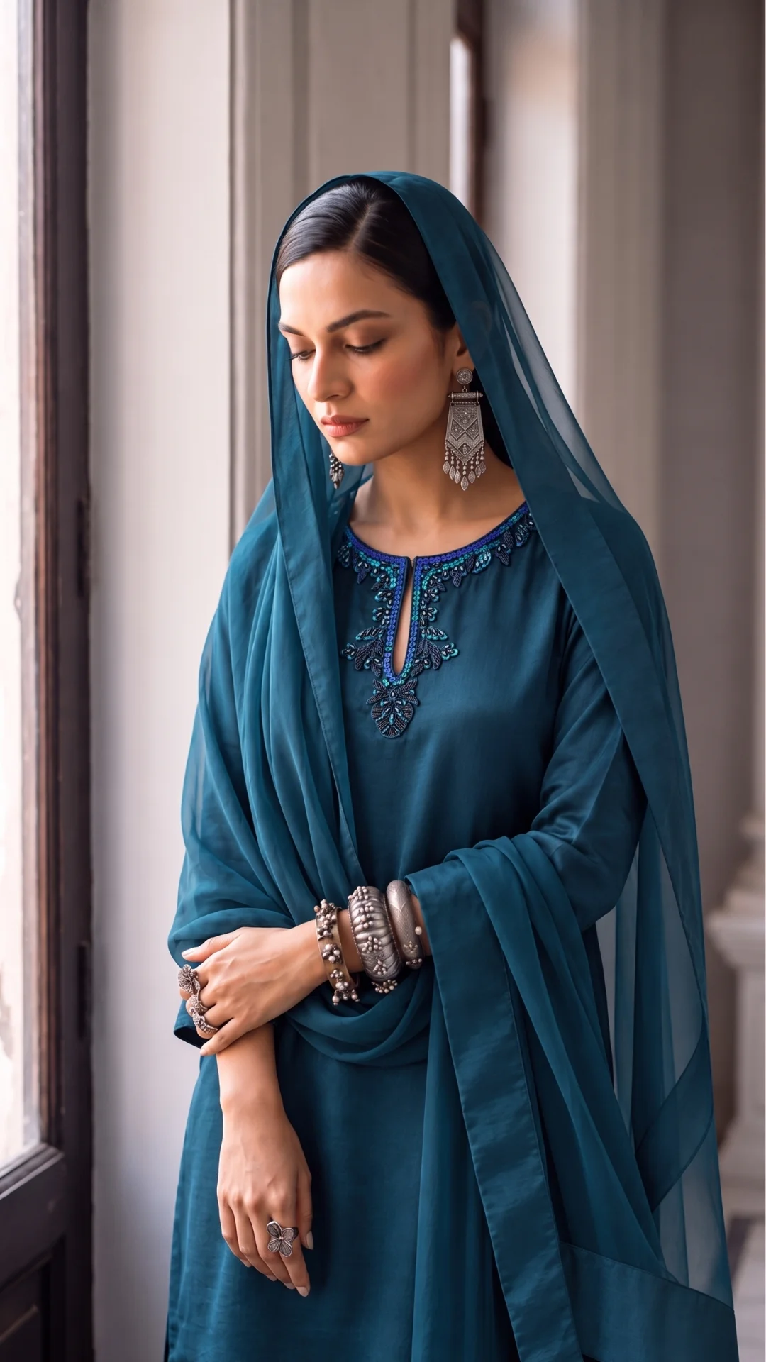 Teal Blue Ramadan Eid 2027 Collection Raw Silk